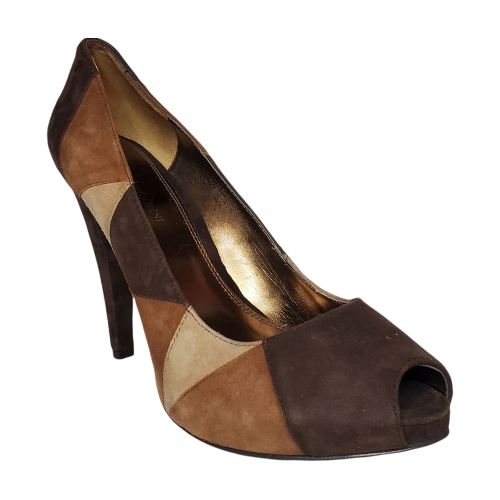 Enzo Angiolini Womens Brown Geometric Peep Toe Heels Size 7